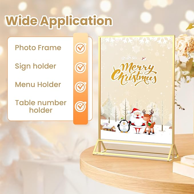 Gold Frames 8X10 Double-Sided Gold Picture Frames Tabletop Acrylic Sign Holder - Image 4