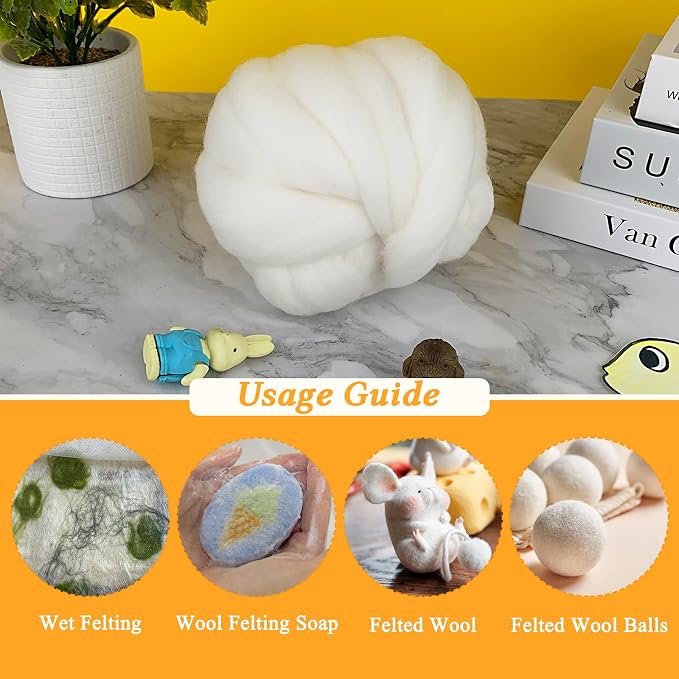 ZUFECY Natural White Wool Roving - Image 3