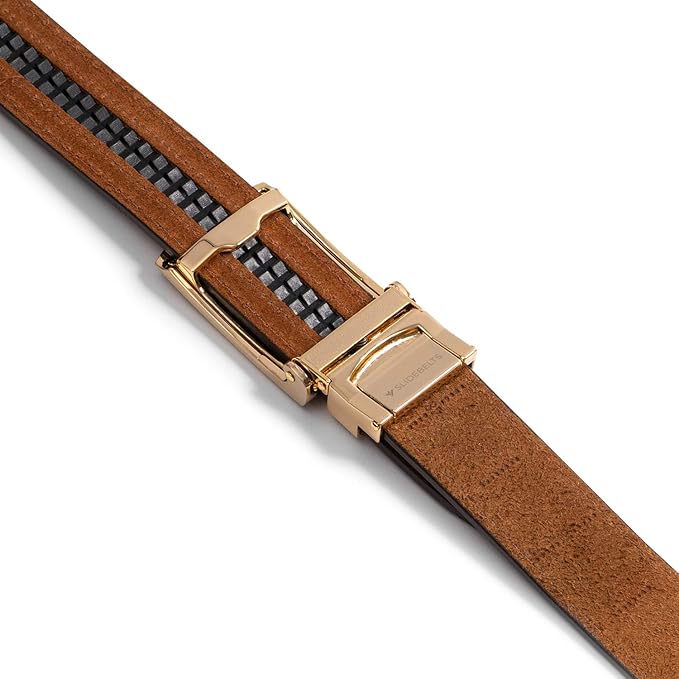 SlideBelts Full Grain Leather Belt with Contrast Stitching - Custom Fit for Adult Men, Golfers