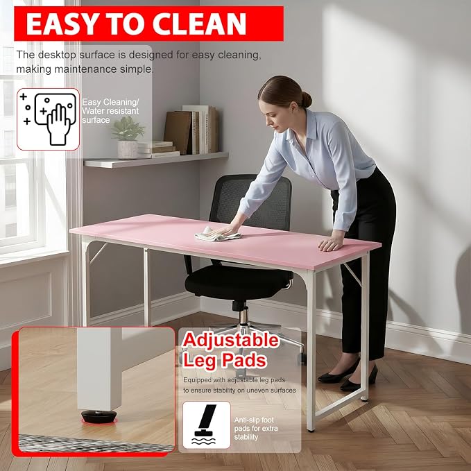 PayLessHere | 55 Inch Computer Desk | Pink | Office Desk - Image 5