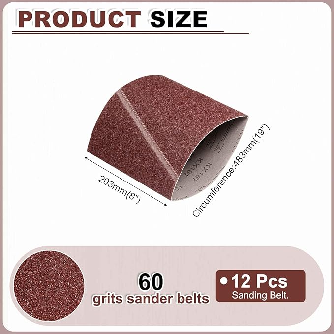 HARFINGTON 8 x 19 Inch Sanding Belts, 12 Pcs 60 Grits Aluminum Oxide Abrasive Belt Sander File Belt for Woodworking, Metal Polishing, Knife Sharpener