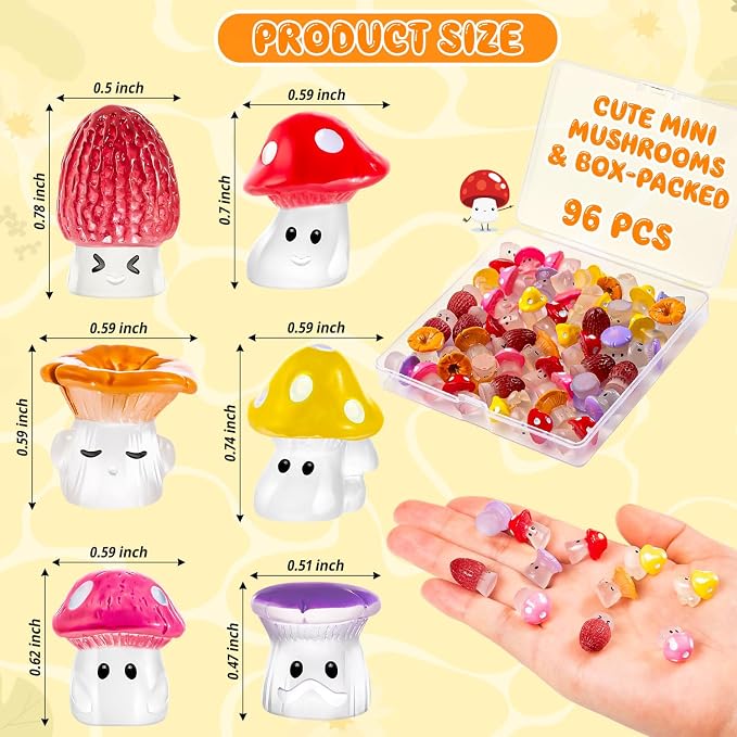 96pcs Mini Mushrooms Cute Resin Tiny Mushroom Figurines - Image 6