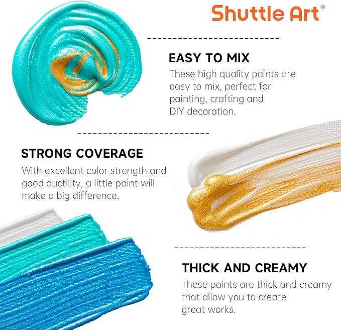 Shuttle Art Metallic Acrylic Paint Set, 20 Colors Metallic Paint in Bottles - Image 5