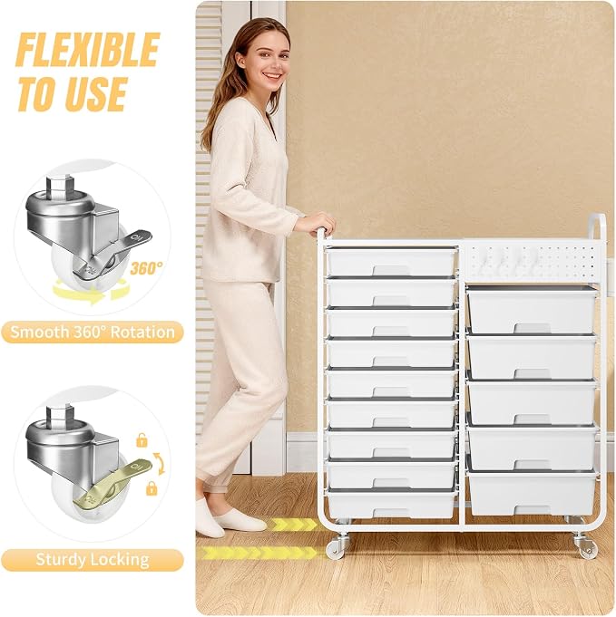 Rolling Storage Cart with 14 Drawers, Storage Organizer Cart with Tabletop and - Image 6