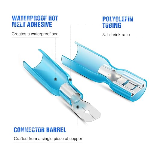 Nilight - 50027R 250 PCS Heat Shrink Spade Connectors Quick Disconnect Wire Connectors Electrical Spade Terminals Heat Shrink Fully Insulated Male and Female Wire Spade Connectors,2 Years Warranty