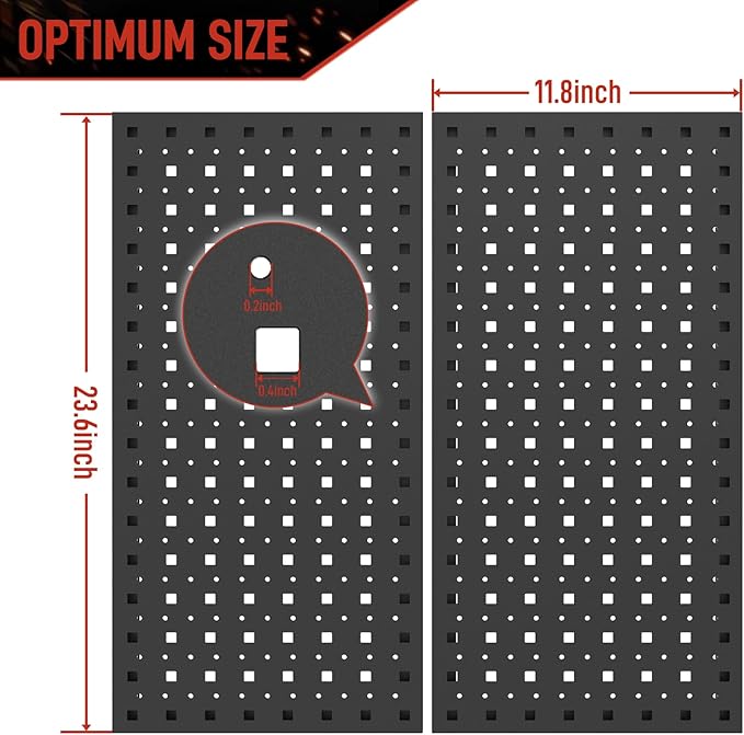 Peg Board, 2 Pack Metal Pegboard Panels Pegboards Wall Organizer with 12Pcs Hooks, Peg Board for Walls Garage Tool Storage Office Organization Kitchen Craft Room (Black, 2PCS with 12 Hooks)
