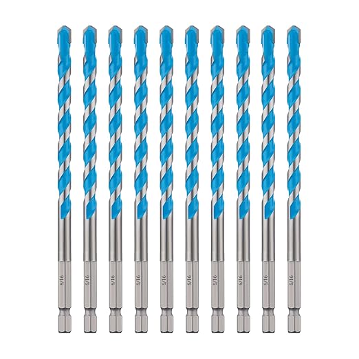 toolant 5/16" Concrete Drill Bit Set & Masonry Drill Bit Set, Shockproof Hex Shank Hammer Drill Bit Set for Glass/Brick/Plastic/Cement/Tile, Industrial Strength Carbide Drill Bit Tip 1/4" Box of 10