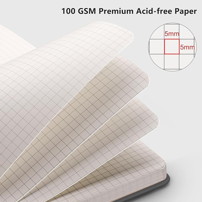 RETTACY Graph Grid Paper Notebook, 192 Pages, A5 Size | 5 Squares per Inch - Image 3