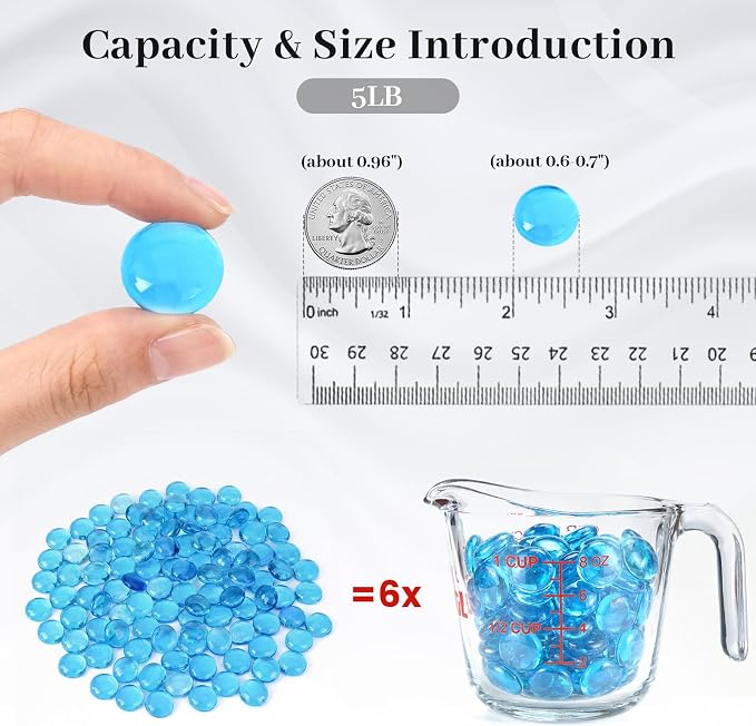 FUTUREPLUSX 5LB Light Blue Flat Glass Marbles, Vase Filler Beads Gems | - Image 2