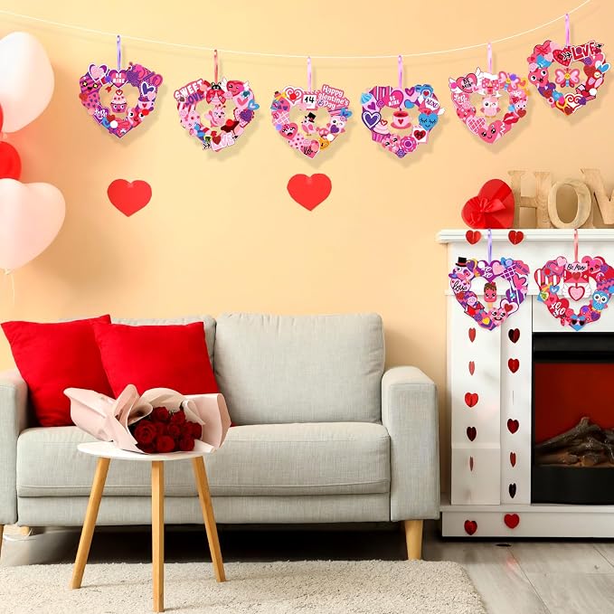 Hollowfly 48 Sets Valentine‘s Day Wreath Craft Kits DIY Wreath Hanging - Image 6