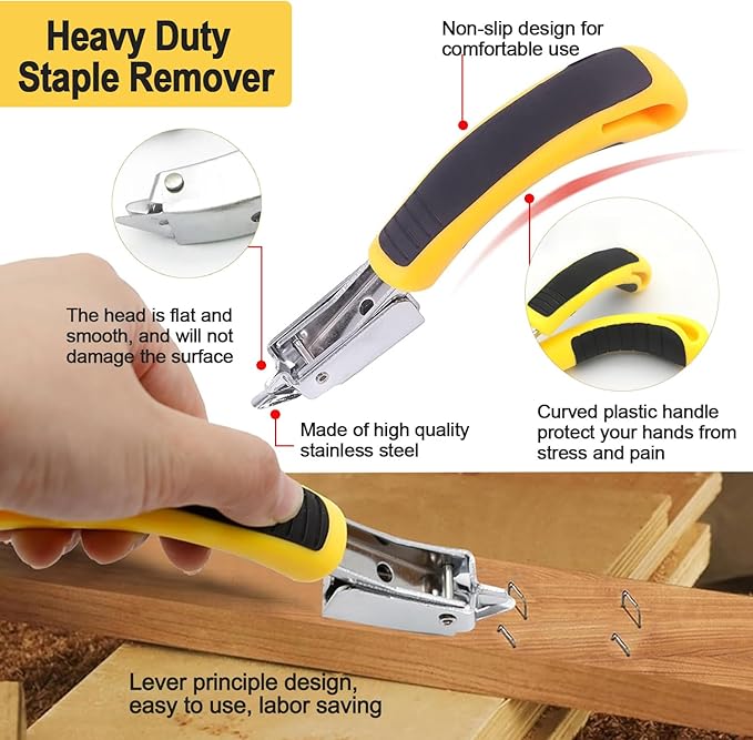 4Pcs Upholstery and Construction Staple Remover with Tack Puller Tool, Nail Puller, Carpet Nail Remover, Heavy Duty Staple Puller Remover, for Furniture Floor Wooden Case Carton Photo Frame