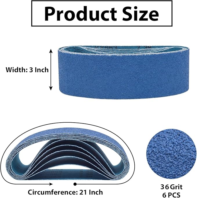 3 Inch x 21 Inch Sanding Belts, 36 Grit 3x21 Zirconia Sanding Belts, 3 x 21 Belt Sander Sanding Belts for Metal Polishing, Derusting, Woodworking(3x21in,36 Grit)