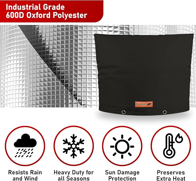 Redford Supply Co. Cold Snap (5°F) Backflow Preventer Insulation Cover, 32" W x 16" H, Pipe Insulation, Water Sprinkler Covers for Outside, Sprinkler Backflow Cover for Winter, Well Pump Bag (Black)