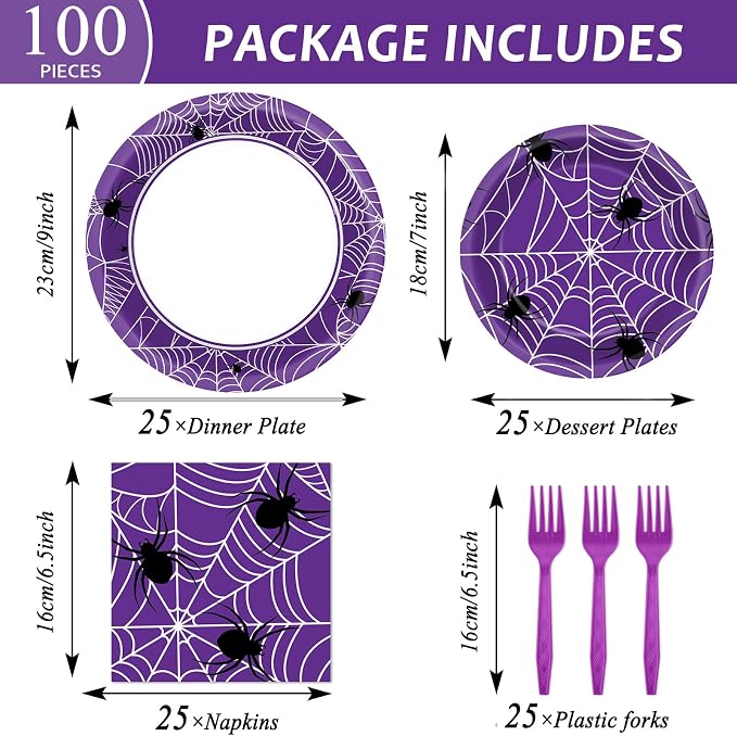 Qyeahkj 100 Pcs Halloween Birthday Party Supplies Paper Plates and Napkins Set - Image 2