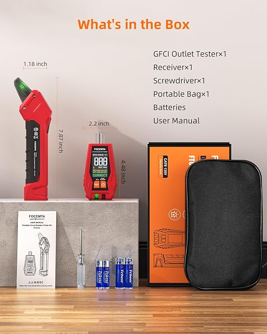 Circuit Breaker Finder & GFCI Outlet Tester with Digital LCD Display, 90-135V Electrical Circuit Tracer Tool for Electricians/DIY – Lightweight, ETL Listed (Includes Battery & Carrying Case)