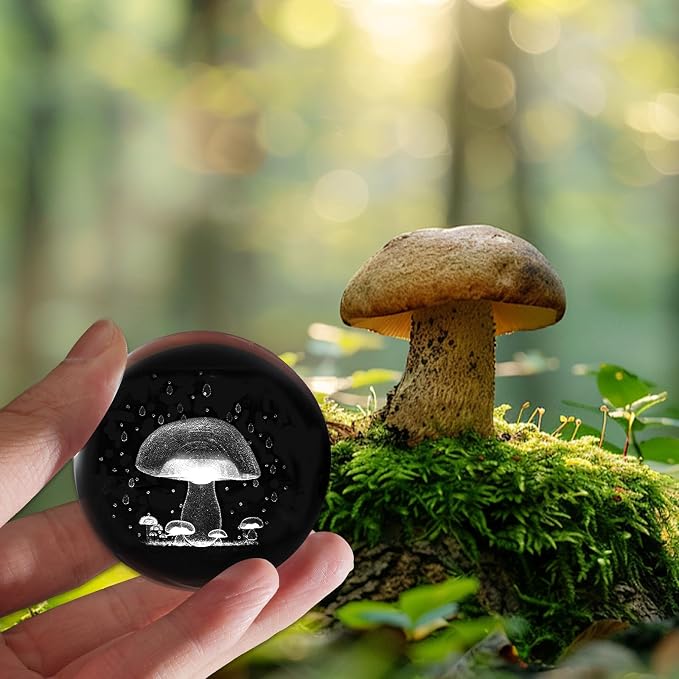 3D Mushroom Crystal Ball with Stand Lase Engraved Glass Sphere Paperweight - Image 5
