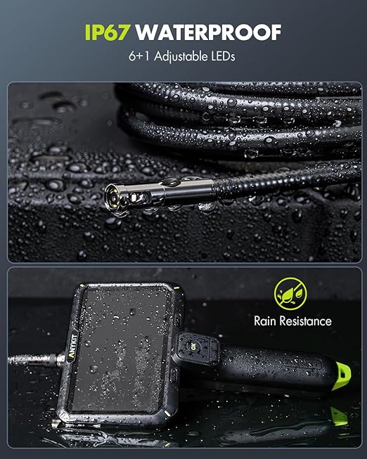 Anykit Endoscope Camera with Light,1080P Dual Lens Endoscope，6" IPS Screen Borescope, Plumbing Snake Inspection Camera with Split Screen, 32GB Card, Plumbing Snake Camera for Home (16.5FT)