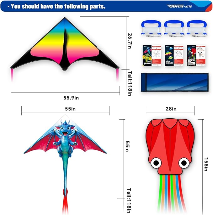SGftre 3 Piece Set Butterfly Delta Octopus Kites - Image 4