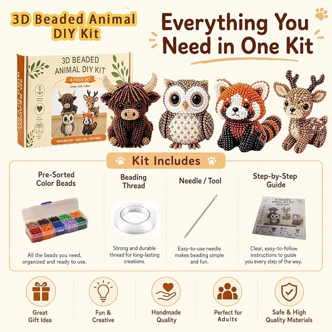 Temiaode 3D Beaded Animal Kit, 4 Pack DIY Bead Craft Set - Image 2