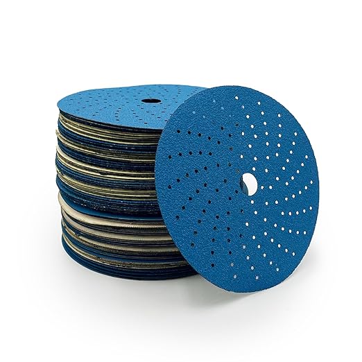 High Ground 6 Inch Multi-Hole Hook and Loop Clean Sanding Disc, Ceramic Abrasive, Dust-Free, High Performance, Long Lasting - 50pcs (Blue, 6 Inch, 320.0, Extra Fine)