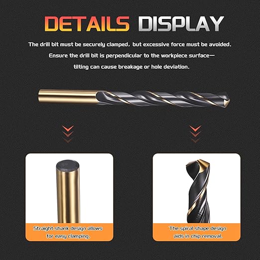 Drill Bit, 12mm Cutting Diameter, 4341 HSS Gold and Black 118° Cutting Angle Number Jobber Bits - (Applications: for Drilling Soft Metal Plastic Wood), 6-Pieces