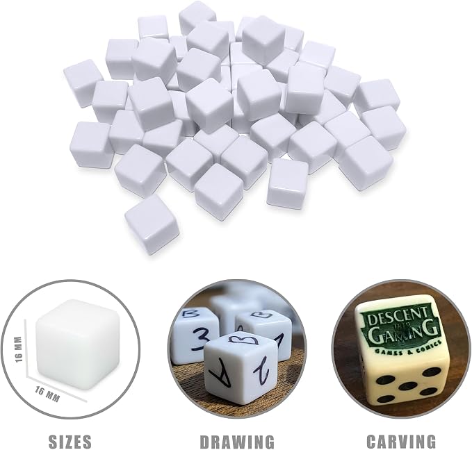 48 PCS 16MM Blank White Dice for Board Games, and Teaching - Image 2