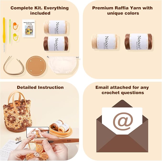 Noocro Crochet Kit for Intermediate or Advanced Level, Floral Raffia Bucket Bag - Image 4