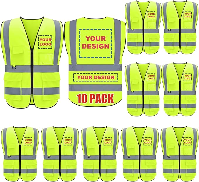 BeautyWill Custom Logo 10/20 Pack Safety Vest Class2 High Visibility Vest with Pockets Breathable Construction Vest Bulk