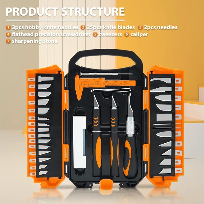 MANUFORE 34pcs Large Exacto Knife Set Craft Precision Knife Set Orange | - Image 2