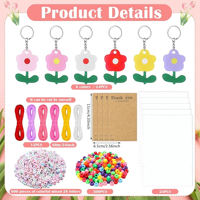 Suncalla 984 Pcs 24 Set Teacher Appreciation Keychain Making Crafts DIY Kit | - Image 2