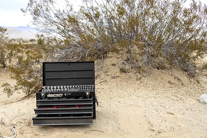 Boxo USA Hand Carry Tool Box 3-Drawer Heavy Duty Steel Toolbox with Lock System (Black)