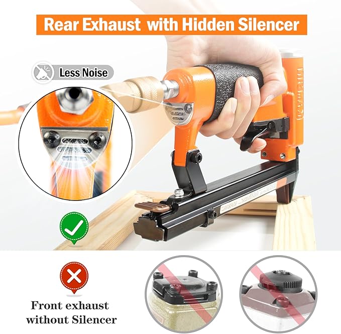KN8016 21 Gauge Industrial Pneumatic Upholstery Stapler 1/2-Inch Crown for 1/4-Inch to 5/8-Inch Staples, Air Power Upholstery Construction Staple Gun for Home Renovation, Furniture, DIY Woodworking