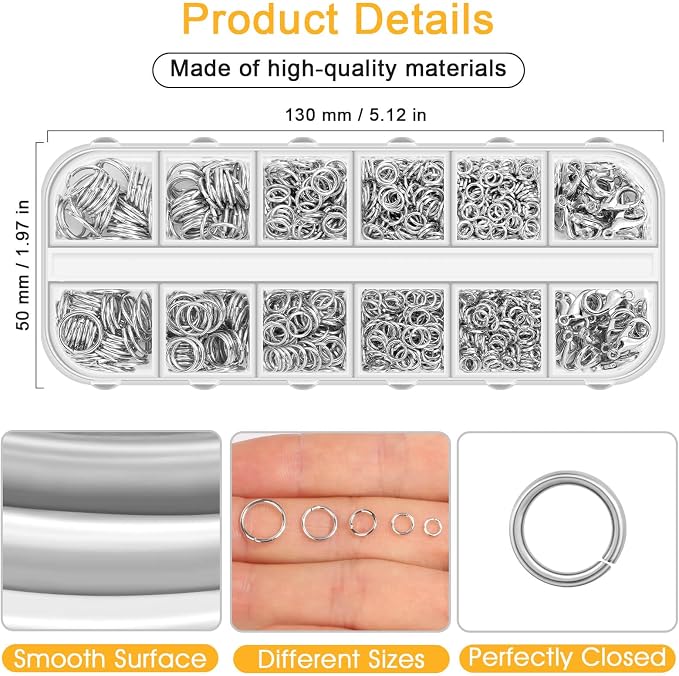 Anezus 1200PCS Jump Rings for Jewelry Making Kit, Jump Rings and Necklace Clasps - Image 5
