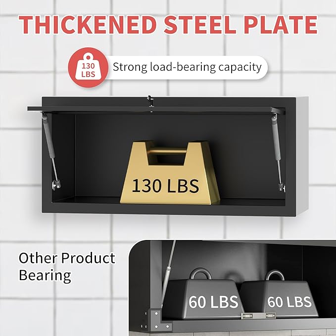 Metal Wall Cabinet with Up-flip Door,Black Heavy Duty Garage Wall Mounted Storage Cabinets,Tool Cabinets for Garage,Kitchen,Warehouse,Office,Assembly Required