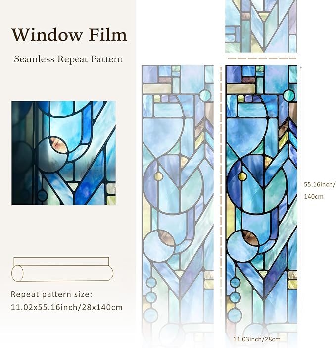 Original Hand Drawn Faux Stained Glass Window Film, Double-Sided Privacy Static - Image 2