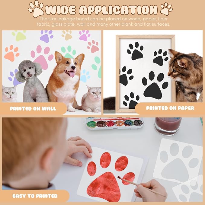 Teling 14 Pcs Paw Stencil for Printing Large Cat Dog Paw Painting Stencils - Image 2