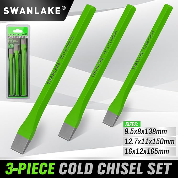3-Piece Heavy Duty Cold Chisel Set, 3/8-Inch, 1/2-Inch, 5/8-Inch Premium Metal Chisels, Heavy Duty Carbon Steel Chisel Set for Carpentry, Masonry, Woodworking, Stone Chisels