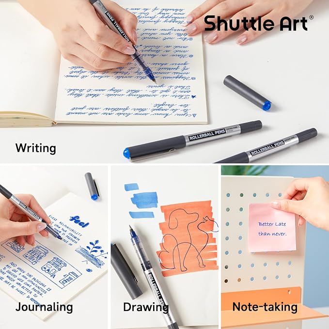 Shuttle Art Rollerball Pens, 10 Pack Blue Liquid Ink Pens, 0.5mm Extra Fine - Image 4