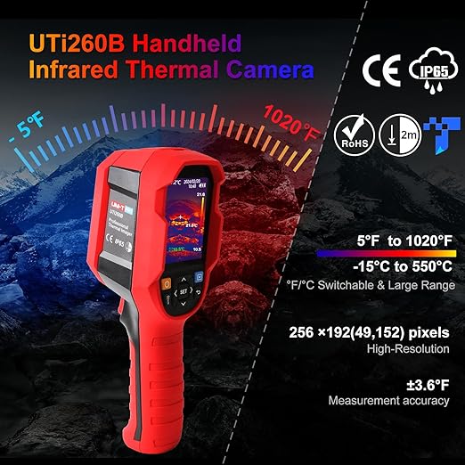 UNI-T UTi260B Thermal Camera Imager 49152Pixels 256x192 IR Resolution Handheld Infrared Camera Thermal Imaging IP65 2 Meter Drop Rechargeable