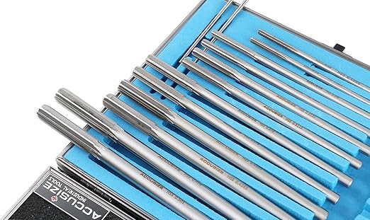 Accusize Industrial Tools Over and Under Sizes 0.1240'' Thru 0.5010'' HSS M2 Premium Chucking Reamer Set, Right Hand Cut, 14pcs/Set, 5528-SX00