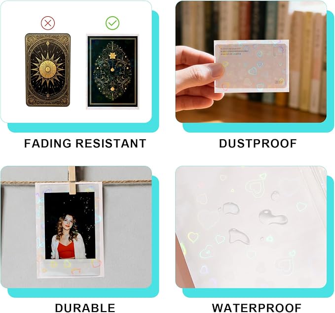 100pcs Photocard Sleeves, 9.1x6.5cm/3.58x2.56in Love Heart-Shape Holographic - Image 7