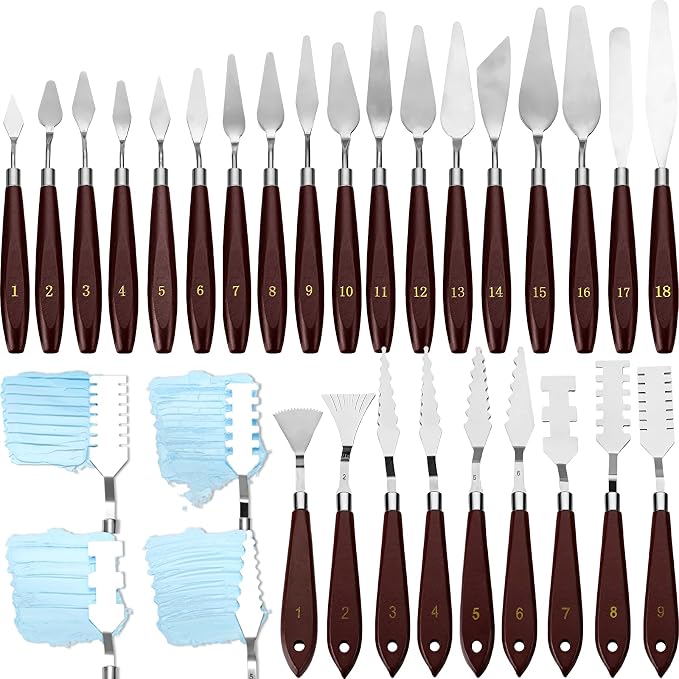 Lasnten 27 Pcs Palette Knife Set Stainless Steel Wood Handle Acrylic Paint by Lasnten