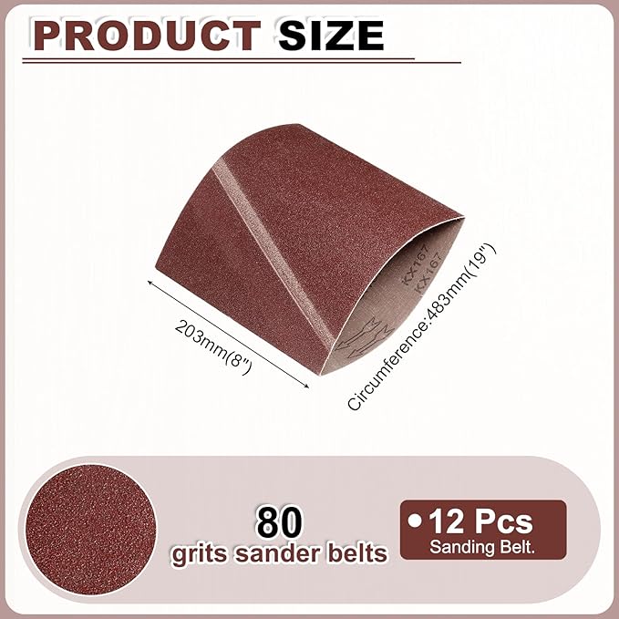 HARFINGTON 8 x 19 Inch Sanding Belts, 10 Pcs 80 Grits Aluminum Oxide Abrasive Belt Sander File Belt for Woodworking, Metal Polishing, Knife Sharpener