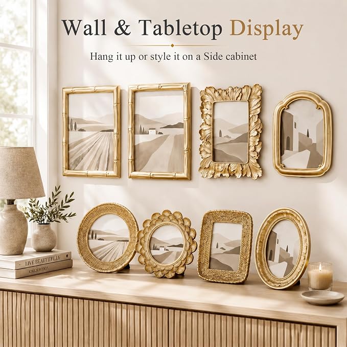 8 Pcs Gold Picture Frames Set for Gallery Wall, 5x7 & 4x6, Modern Ornate - Image 5