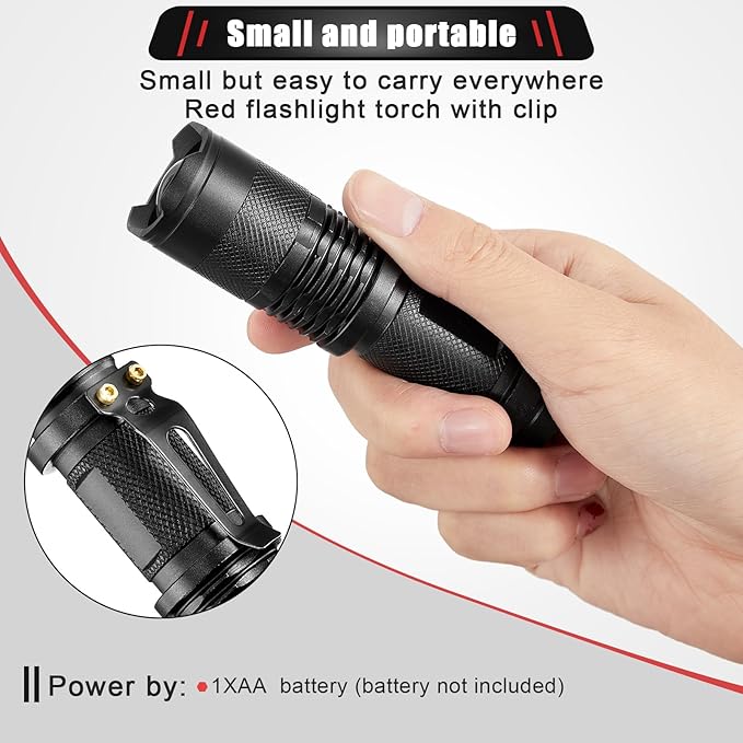 Honoson Red Light Flashlight LED Single Mode Torch 1 Mode Scalable Red Lens - Image 3