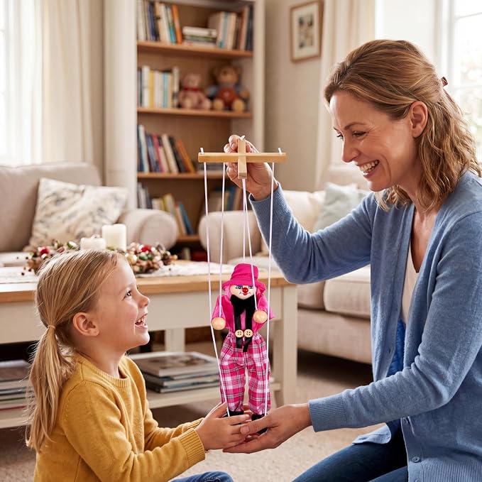 Meooeck 6 Pack Wooden Marionette Puppets Pull String Puppets, Include 6 Colors - Image 6