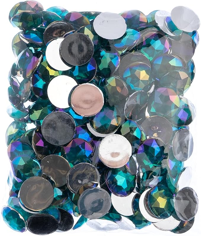 John Bead 200 Pieces 16mm, Turquoise AB, Acrylic Round Flat Back Rhinestones - Image 2