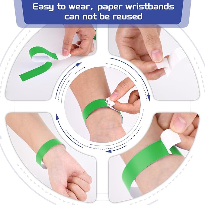 2000 Pcs Paper Wristbands for Events Waterproof Neon Green Wrist Bands Adhesive Concert Identification Wristbands Hand Bands for Events(Green)