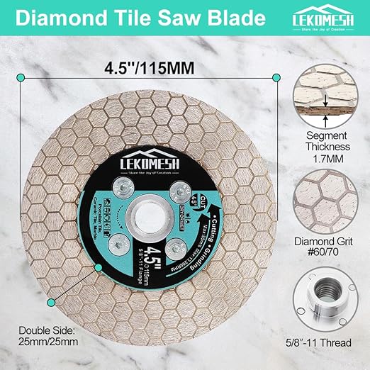4.5 Inch/115MM Diamond Cutting Disc - Tile Saw Blade Cutting Wheel Double-Sided Diamond Discs for Cutting Grinding Porcelain Ceramic Tile Marble Granite,5/8"-11 Thread