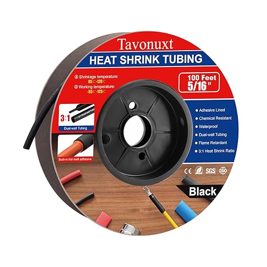 5/16" 100ft 3:1 Heat Shrink Tubing with Adhesive Lining - Marine Grade, Ideal for Home, Automotive, and Industrial Use - Black